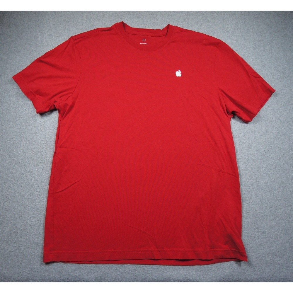Apple Employee Shirt Mens Large Red Tee Computer Technology Short Sleeve Adult
